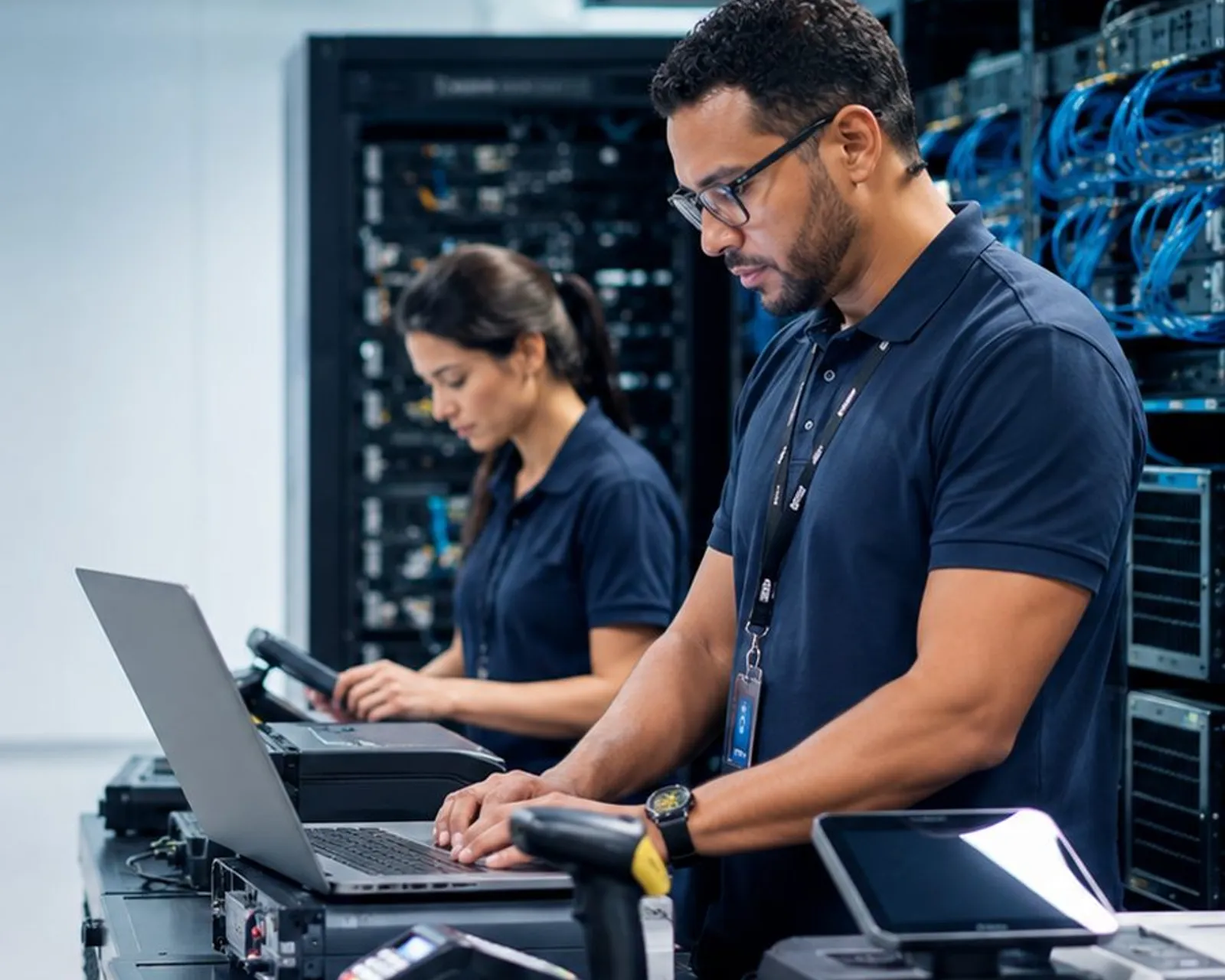 Redsis technicians working on customer equipment